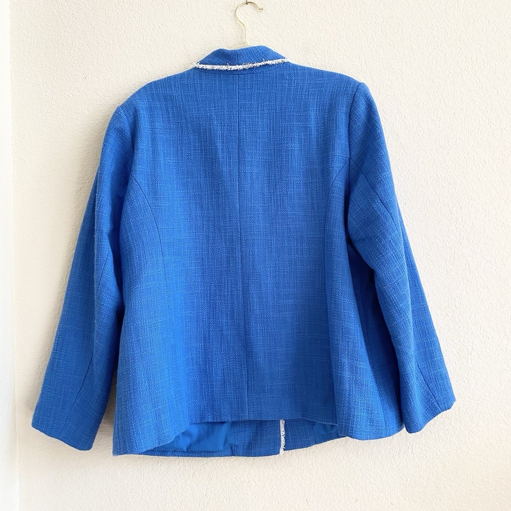 GRAVER Susan Graver Sky Blue Tweed Shawl Collar Blazer Jacket Fray Trim Sz 20W - Picture 8 of 10